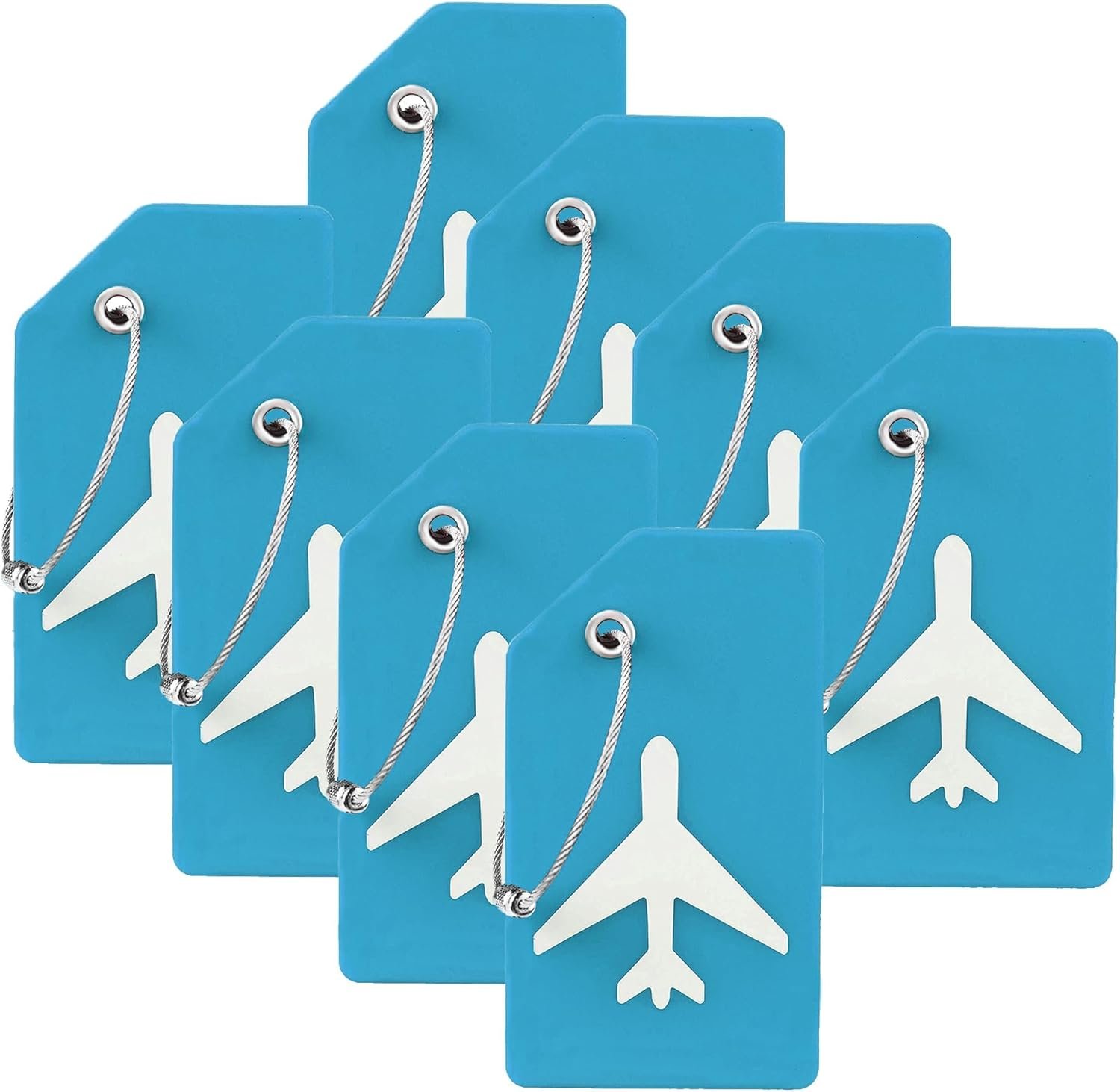 8 Pack Silicone Luggage Tag for Suitcases with Stainless Loop, TSA Approved, Privacy Protection Travel Essentials Bag Tags by , Sky Blue