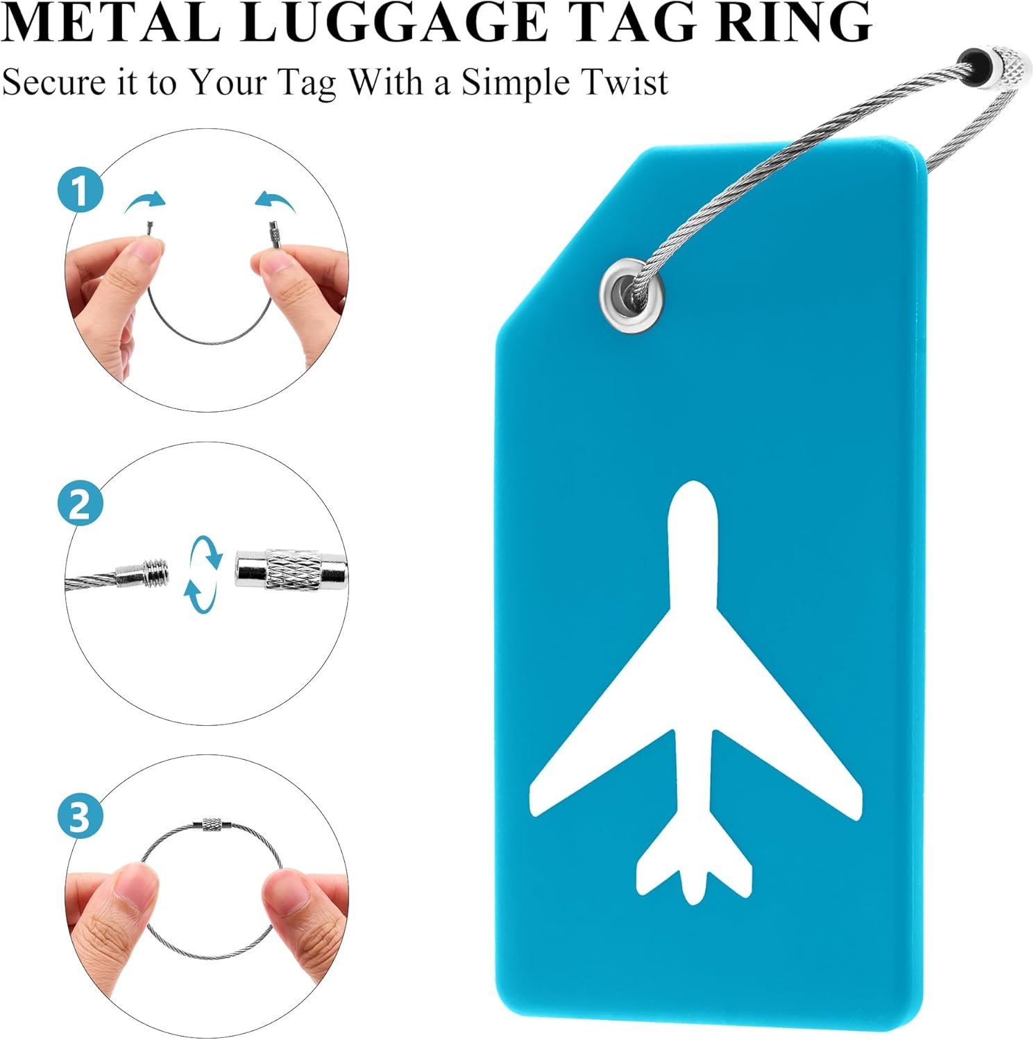 8 Pack Silicone Luggage Tag for Suitcases with Stainless Loop, TSA Approved, Privacy Protection Travel Essentials Bag Tags by , Sky Blue - Image 2