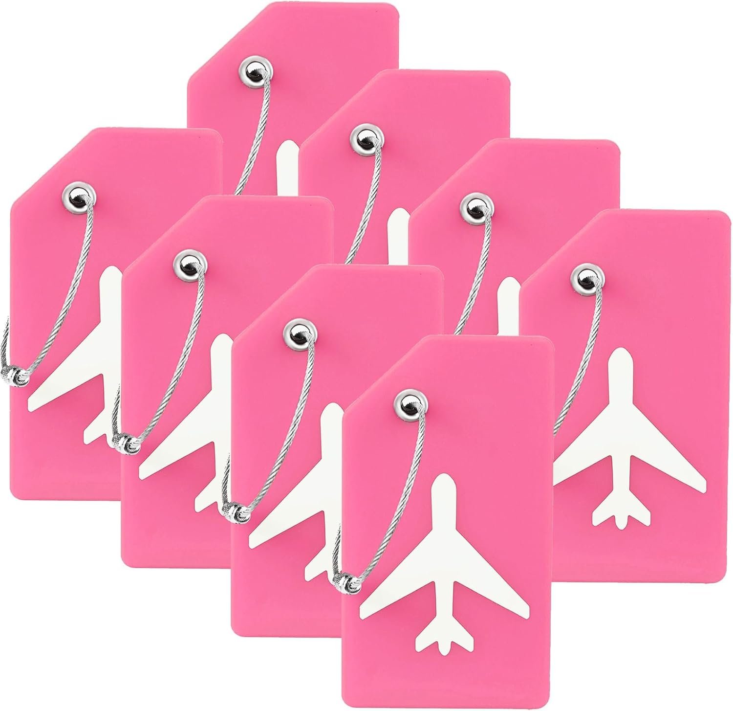 8 Pack Silicone Luggage Tag for Suitcases with Stainless Loop, TSA Approved, Privacy Protection Travel Essentials Bag Tags by , Pink